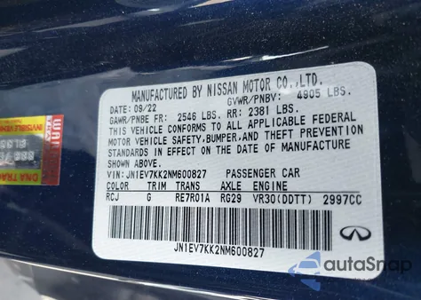 2022 Infiniti Q60 Luxe from USA, damaged, VIN JN1EV7KK2NM600827